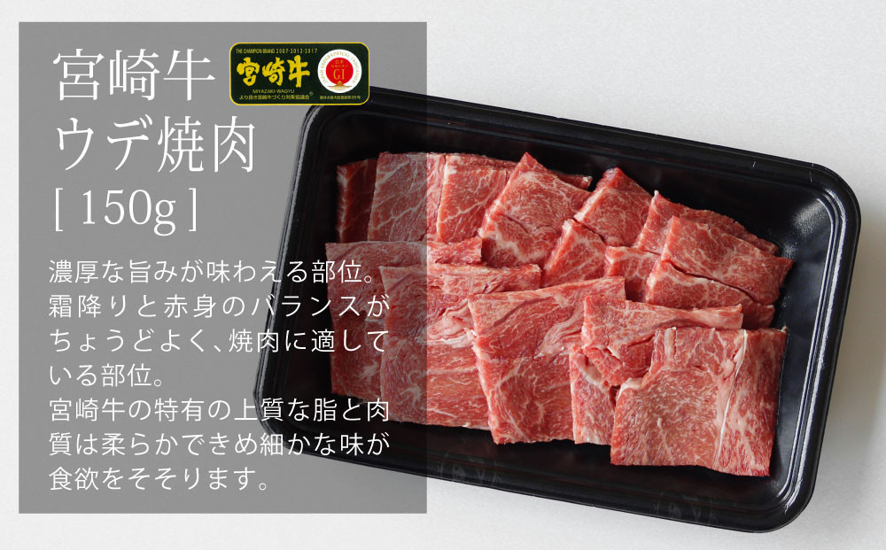 S-6 宮崎牛 焼肉セット (ウデ、バラ、モモ) 450g 万能だれ付き