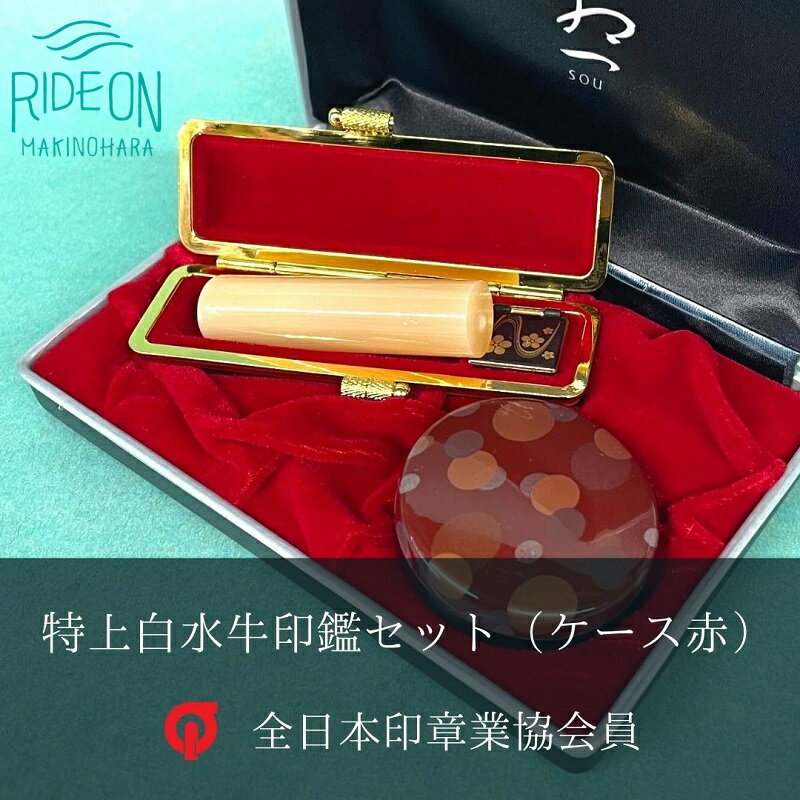 【ふるさと納税】 特上白水牛印鑑セット（ケース赤）印鑑 はんこ ハンコ 実印 認印 贈答用 プレゼント 父の日 母の日 はんの内田 牧之原市 静岡県