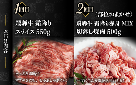 【毎月お届け】飛騨牛 5回定期便 （スライス すき焼き しゃぶしゃぶ 焼肉 牛串 ）5回 お楽しみ 食べ比べ 牛肉 肉 和牛[Q1675x]