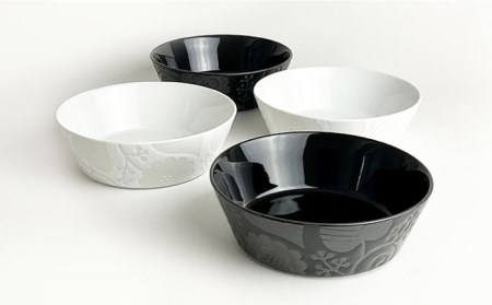 【波佐見焼】フロールシック（ホワイト・ブラック）浅型 ボウル 4点セット 食器 皿 【西山】【NISHIYAMAJAPAN】 [CB123]  波佐見焼