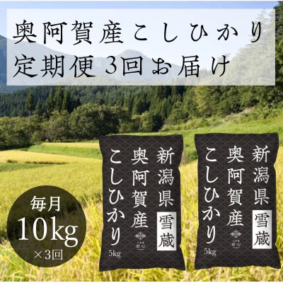 【発送月固定定期便】新潟県奥阿賀産こしひかり 精米 10kg(5kg×2)全3回【4077729】