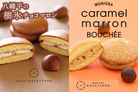 ＼期間限定／花月堂【人気2種類セット 12個入り】盛岡キャラメルマロンブッセ 6個入り & 八幡平の樹氷チョコマロン 6個入り (AQ058-2)