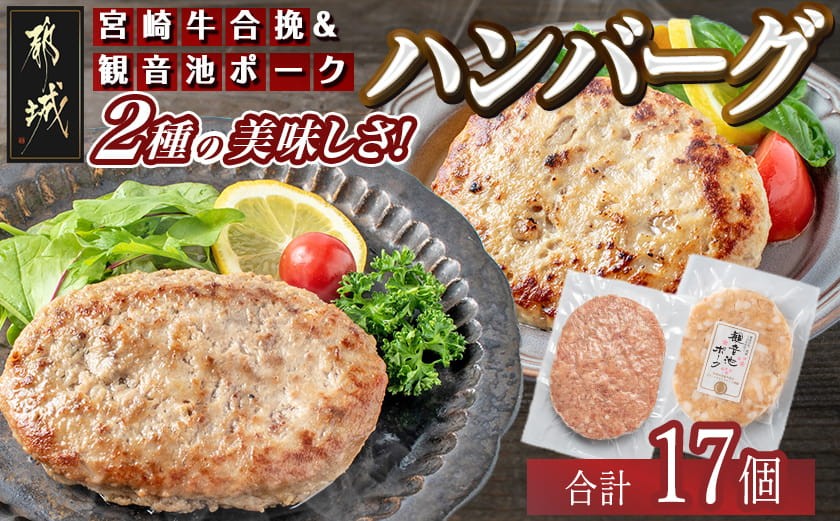 
            宮崎牛合挽ハンバーグ7個・観音池ポークの豚バーグ10個_14-1505_(都城市) 宮崎牛合挽ハンバーグ 観音池ポーク豚バーグ 宮崎牛 国産黒毛和牛 宮崎県産 銘柄豚 ギフト おかず 贈答用
          