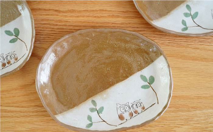 【波佐見焼】ふくろう 楕円皿 プレート 3枚組【団陶器】 [PB74]