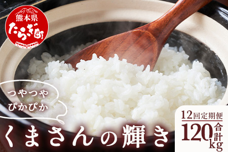 【R6年産米 定期便12回】多良木町産 『くまさんの輝き』 10kg(5kg×2袋)×12回 【計 120kg 】 定期便 定期配送 毎月届く 精米 お米 米 艶 粘り 甘み うま味 もちもち 熊本のお米 5kg 10キロずつ 熊本県 多良木町 044-0591