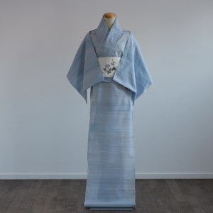 手染め 浴衣・夏着物「小暑　しょうしょ」「シケ染め」水色 オーダーメイド 引き染め
