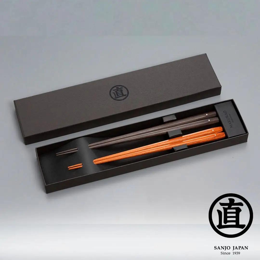夫婦箸セット 極上十六角箸 黒檀 紫檀 高級 贈答用 無塗 銘木 燕三条製  [マルナオ]