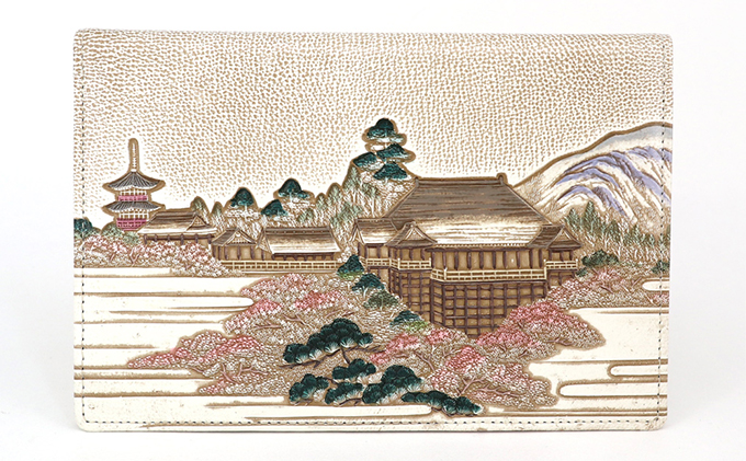 【文庫屋大関】パーソナルホルダー　浮世絵　清水寺【皮革工芸品】 ファッション 小物 シンプル パスポートケース 病院セット 型押し 大関卯三郎 牛革 
