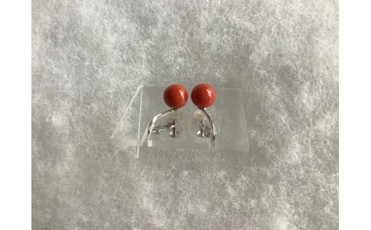赤Tama イヤリング 7.3mm以上 (バネ式 / ホワイトゴールド) | 珊瑚 赤珊瑚 サンゴ さんご 赤サンゴ イヤリング ホワイトゴールド 金具 バネ式 アクセサリー 高知県 南国市