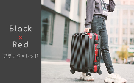 [PROEVO]アルミフレーム スーツケース ストッパー付き 修学旅行に最適 LM (エンボス/ブラック×レッド) [12002S ]　AY362lm