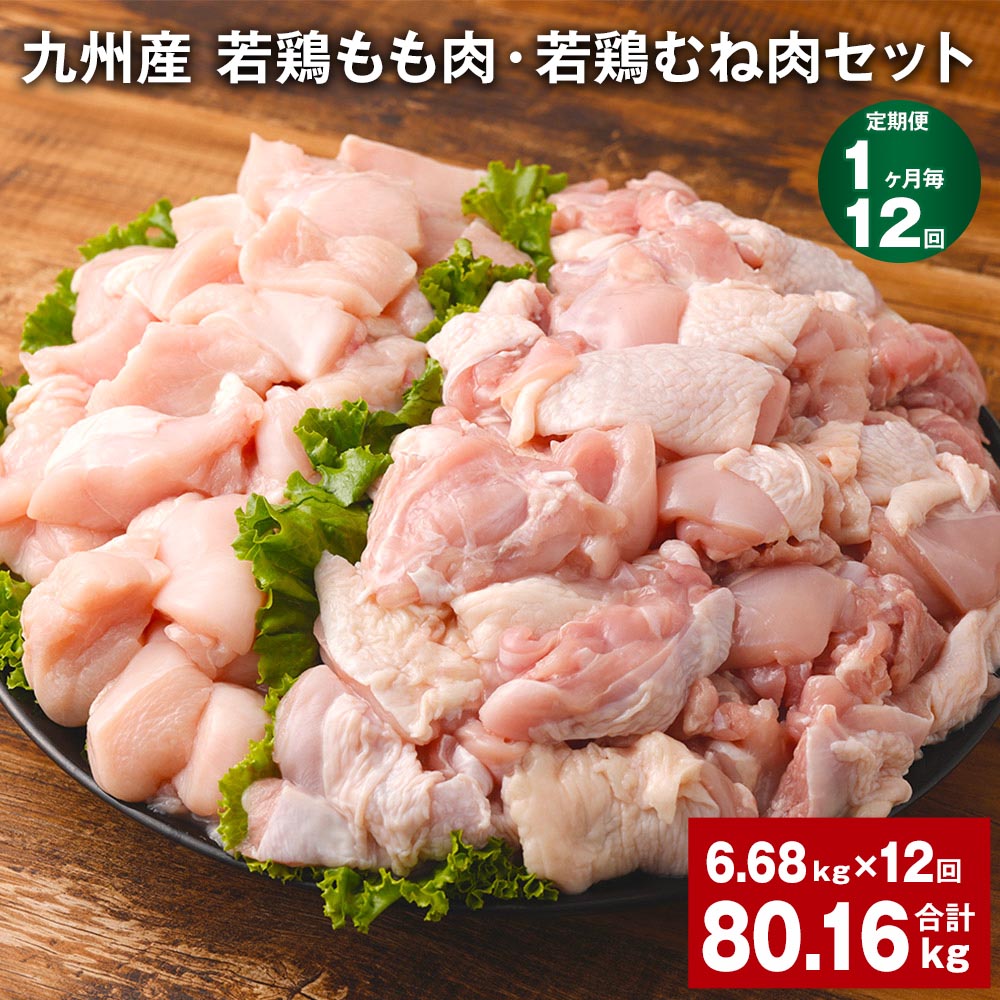 【ふるさと納税】【定期便】【1ヶ月毎12回】九州産 若鶏もも肉（310g×8袋）・若鶏むね肉（600g×7袋）セット 計80.16kg（6.68kg×12回） 鶏肉 お肉 モモ肉 ムネ肉 2種類 小分け 冷凍 九州産 国産 熊本県 菊池市 送料無料《お申し込みの翌月から出荷》