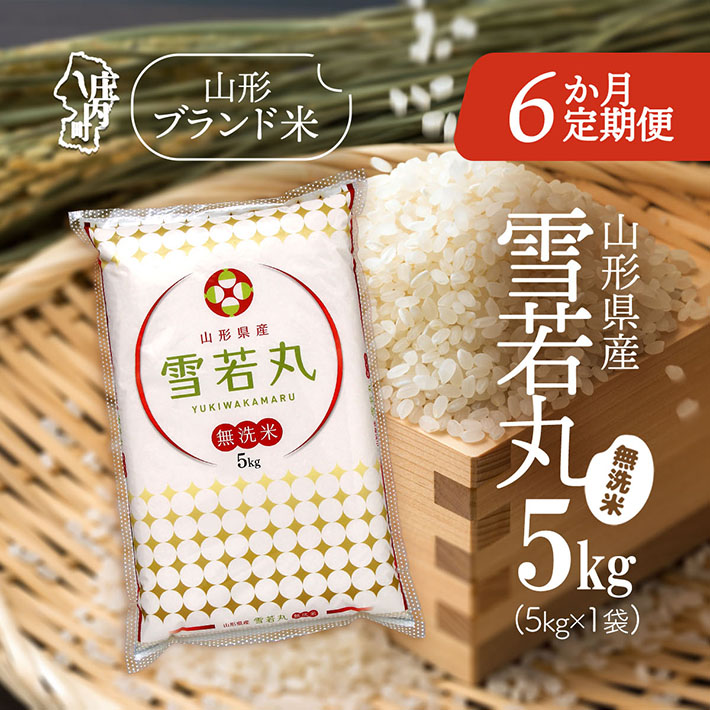 ＜1月中旬発送＞山形米6か月定期便！雪若丸無洗米 5kg（入金期限：2025.12.25）