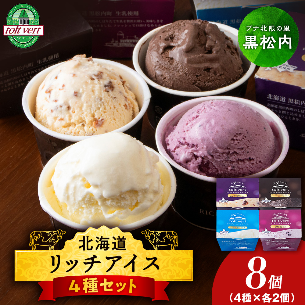 リッチアイスクリーム 8個セット（100ml）【 4種 × 各2個】アイス スイーツ おやつ 冷凍 食べ比べ