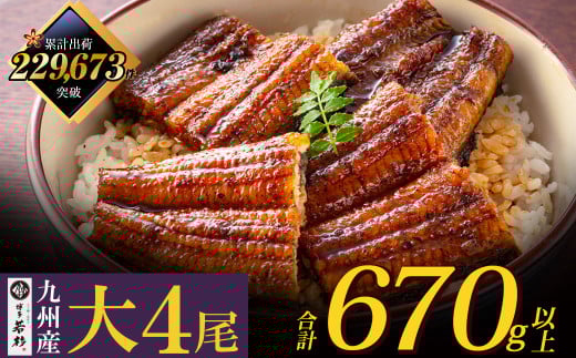 U61-73-04 ふっくらジューシー！ 国産うなぎ蒲焼大サイズ4尾（計670g以上）鰻蒲焼用タレ・山椒付 うなぎ 生産量日本一鹿児島県産うなぎ 宮崎県産うなぎ 熊本県産うなぎ 九州産 うなぎ 鰻 人気 おすすめ 鰻 ウナギ うなぎ 国産 冷凍 蒲焼 うな重 ひつまぶし 土用 丑の日