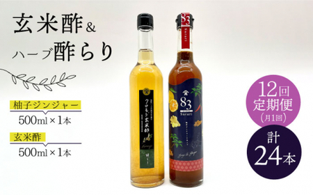 【飲むお酢】 【12回定期便】玄米酢とハーブ酢らり 大瓶2本セット＜川添酢造＞ [CDN085]