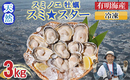 【天然】有明海産住之江牡蠣　冷凍スミ☆スター 3kg 牡蠣 冷凍 殻付き B160-013