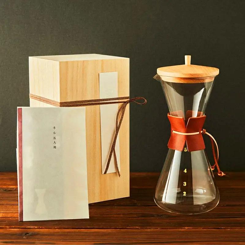 コーヒードリッパー(5人用)ネルフィルター/レザーホルダー/木蓋付 【木箱入り】 -ガラス コーヒー カフェ 手作り ハンドメイド ギフト プレゼント 雑貨 キッチン 日用品 キッチン用品 日本製 お
