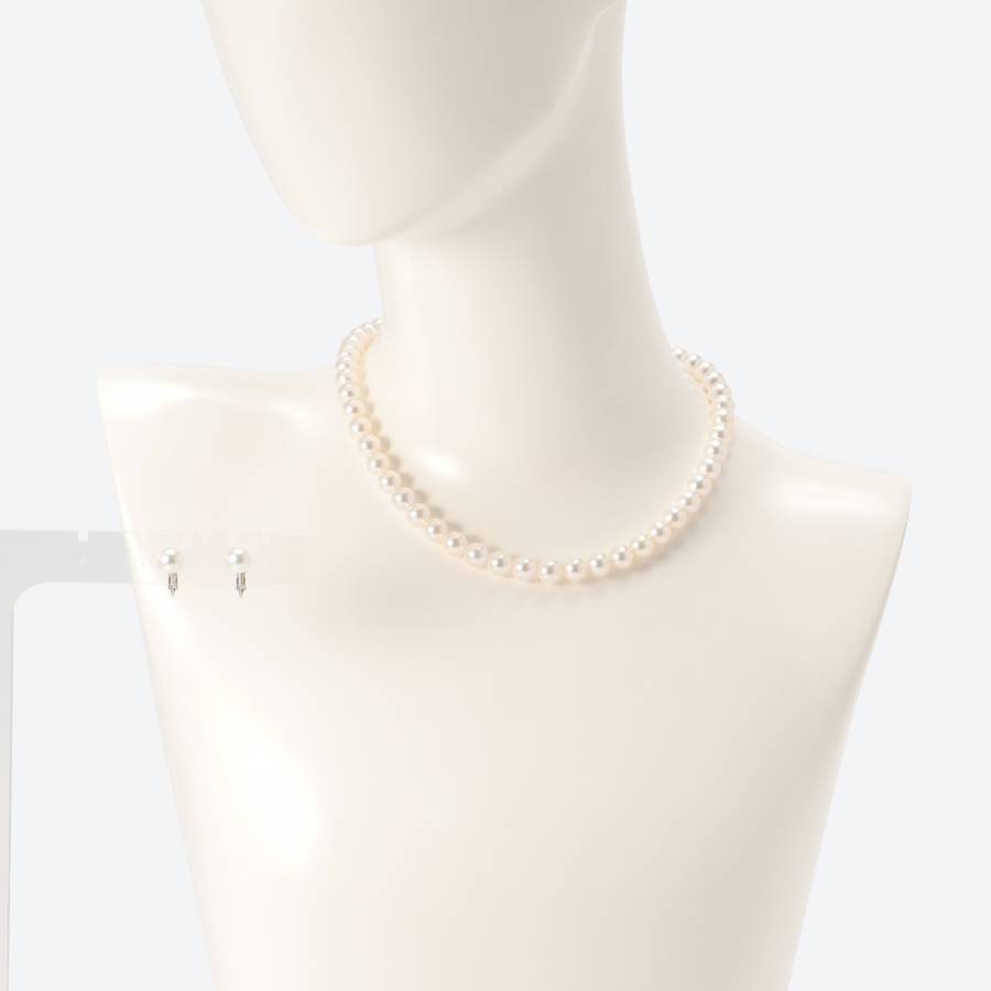アコヤパール　ネックレス・イヤリングセット（E8.0ｍｍ）セット（白）３　鑑別書付(MKhp-015)