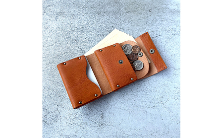 本革 三つ折りミニ財布 シボ入り栃木レザー ファッション小物 革小物 レザー小物 ウォレット コンパクト カード入れ 小銭入れ お札入れ  キャメル