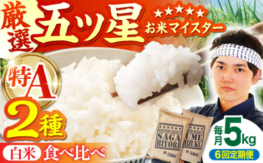 【全6回定期便】さがびより・夢しずく 白米 5kg【五つ星お米マイスター厳選】 [HBL031]特A評価 特A 佐賀 ブランド米 ご飯 米 お米 白米