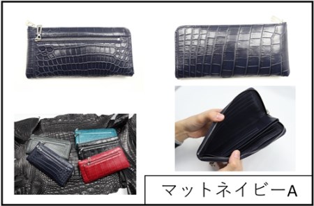 クロコL字ファスナー カルムウォレット【Matte/マット】＜マットネイビーA＞/長財布 革 クロコダイル [1407]