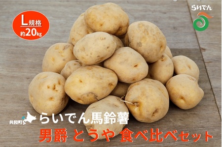 2026年 8月 出荷 先行予約 らいでん 馬鈴薯 食べ比べ 2種 セット 男爵 とうや L 規格 約 20kg じゃがいも 詰合せ イモ 芋 ポテト 北海道 共和町 産地直送 JAきょうわ 野菜 根