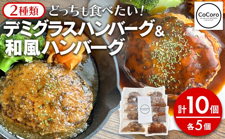 どっちも食べたい デミグラスハンバーグ＆和風ハンバーグ 各5個 10個 ハンバーグ 手ごね 和風 デミグラス 国産 晩御飯 おかず お弁当 冷凍 合挽 レンジ 温めるだけ レンチン 湯銭 二種 福岡 お土産 九州 福岡土産 福岡県