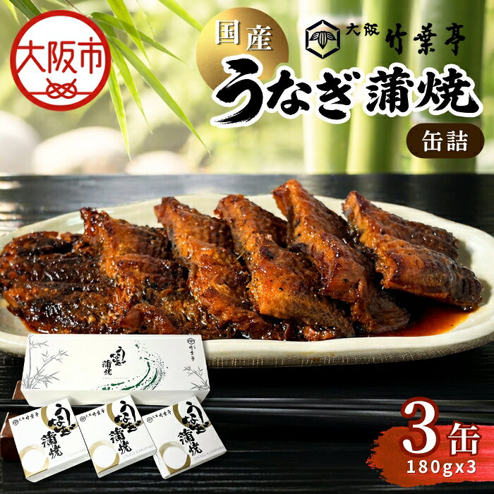 【ふるさと納税】【老舗・大阪竹葉亭】大阪竹葉亭 国産うなぎ 蒲焼 缶詰 3缶セット 1缶180g 老舗 うなぎ専門店 秘伝 特製だれ 白焼き 一尾まるごと 常温保存 うな丼 贈答用 保存食 ご褒美 大阪 送料無料