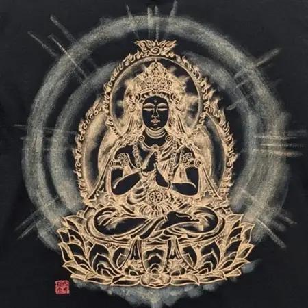 手描きTシャツ 仏画 大日如来 金剛界 黒 (半袖 XLサイズ)【1662864】