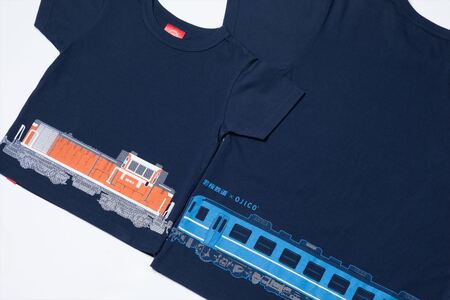 Y293 若桜鉄道×OJICOコラボ　つながるトレインTシャツ（半袖 110-120cm）「DDデザイン」