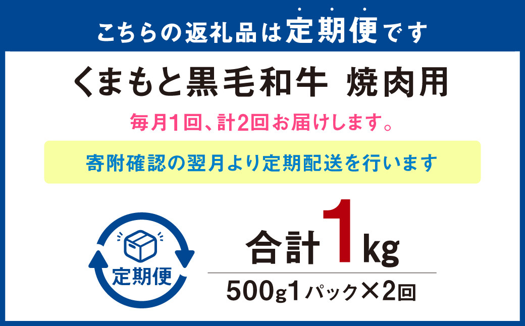 【定期便2回】くまもと黒毛和牛 焼肉用 500g×1P