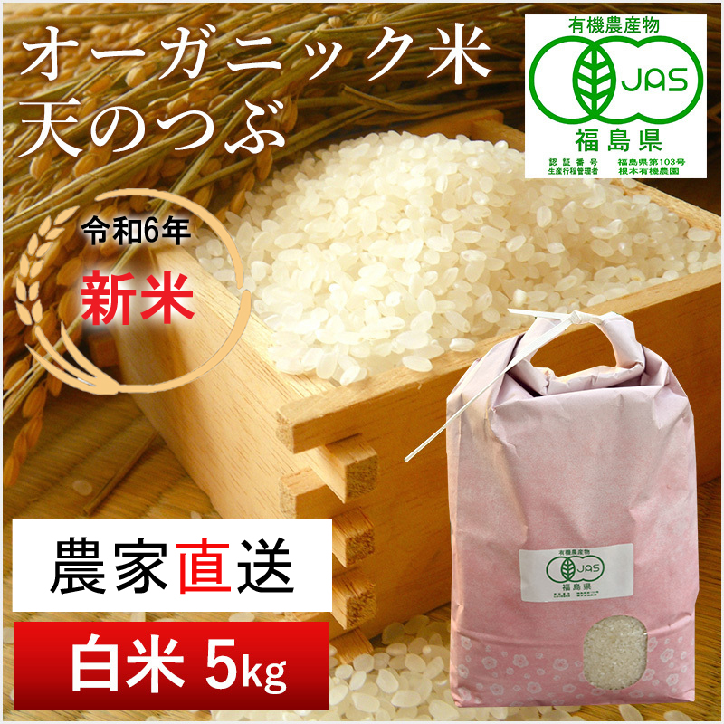 《新米先行受付》【令和6年産米】南相馬・根本有機農園のJAS有機米天のつぶ5kg（白米）【3004301】