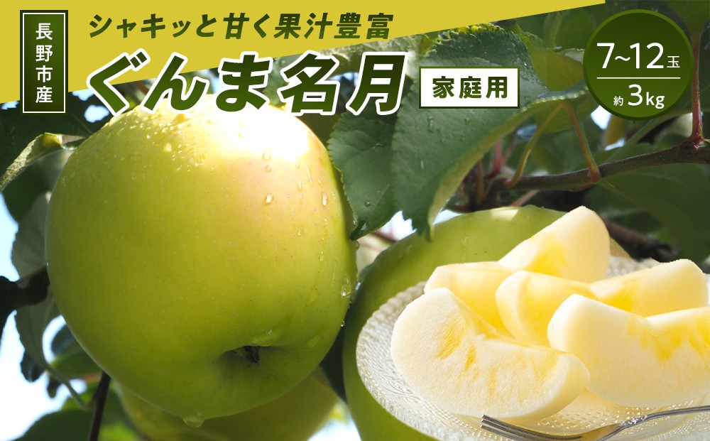 
                  長野市産 ぐんま名月 ご家庭用 約3kg（7～12玉入り）【2026年11月上旬以降出荷予定】 |  りんご ぐんま名月 希少 家庭用 人気 おすすめ 林檎 リンゴ フルーツ 果物 黄色 香り 数量限定 長野県 長野市 信州 信濃 ふるさと納税
                