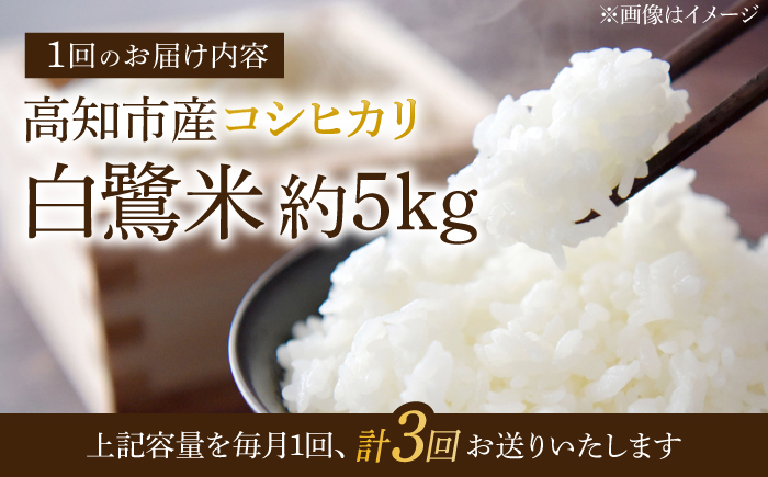 【3回定期便】 農薬節減！ 白鷺米 コシヒカリ 約5kg / 高知 米 お米 精米 　【津ノ宮農園】 [ATBV012]