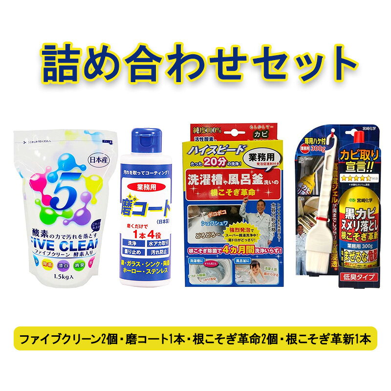 【ふるさと納税】酸素系漂白洗浄剤 コーティング剤 ファイブクリーン2本 磨コート1本 根こそぎ革命2個 根こそぎ革新1本 カビ取り 洗濯槽 風呂釜 京都府南丹市