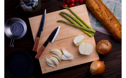 「?.」 KITEN 折りたたみ式ヒノキまな板 包丁セット（折りたたみ式まな板・ペティ・小出刃セット） 収納バッグ（メッシュバッグ入り）付