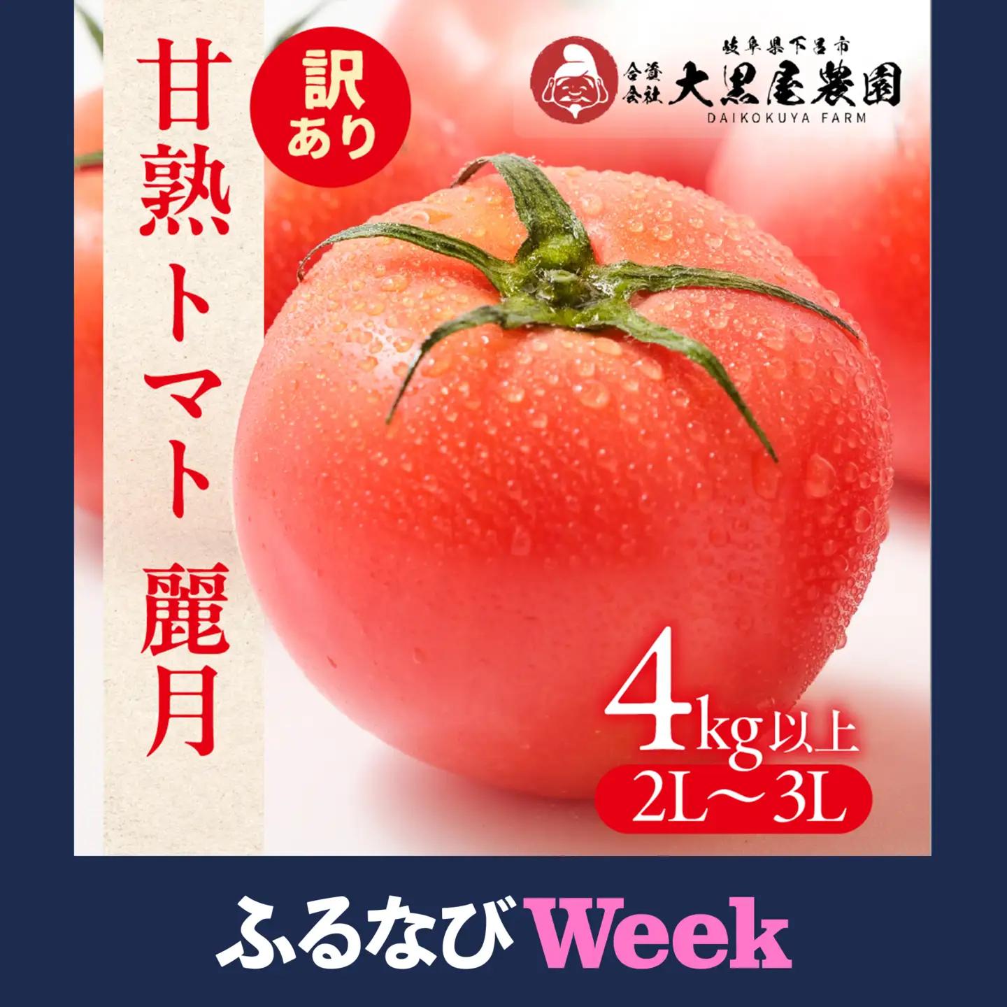 【ふるなびWEEK対象】（訳あり）甘熟トマト麗月 2Ｌ～3Ｌ 大サイズ 4kg以上 【119-5fw】
