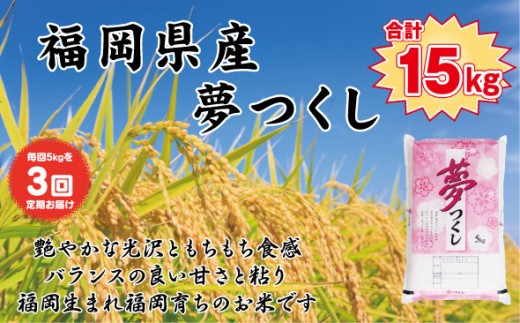 【定期便全3回】【令和7年産新米】【食味鑑定士厳選】福岡県産 夢つくし5kg (5kg×1袋) 合計 15kg