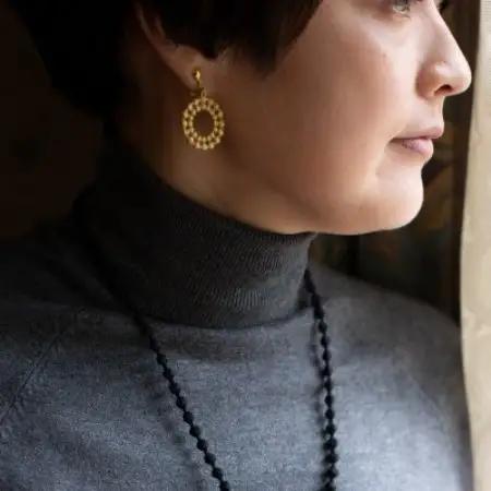 刺繍イヤリング　ドイリーイヤリング(ゴールド)【1726148】