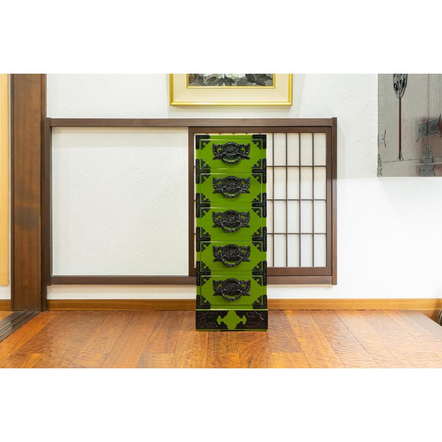 仙台箪笥　すきまチェスト　常盤色漆塗り　巾33×奥37.5×高90cm　18kg×１