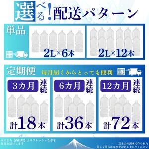【6ヶ月定期便】ミネラルウォーター「甲斐のやさしい水 富士山麓」ラベルレス2L 6本 1ケース／ お水 軟水 飲料 飲料水 天然水ペットボトル 生活必需品 消耗品 備蓄 防災 災害対策 エコ 人気 ま
