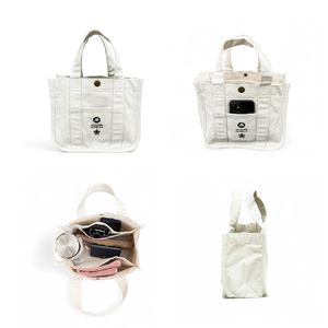 【アイボリー】水筒が倒れない仕切り帆布ミニトートバッグ  静岡県 牧之原市 REVOLLA