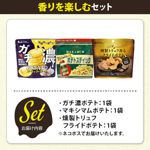 ＜訳あり＞ お試し 訳アリ じゃがスナック 【アソート・香りを楽しむセット】 (3袋・1袋最大50g) 簡易梱包 お菓子 おかし おつまみ 常温 ポテト ガチ濃 マキシマム トリュフ 食べ比べ 【ma