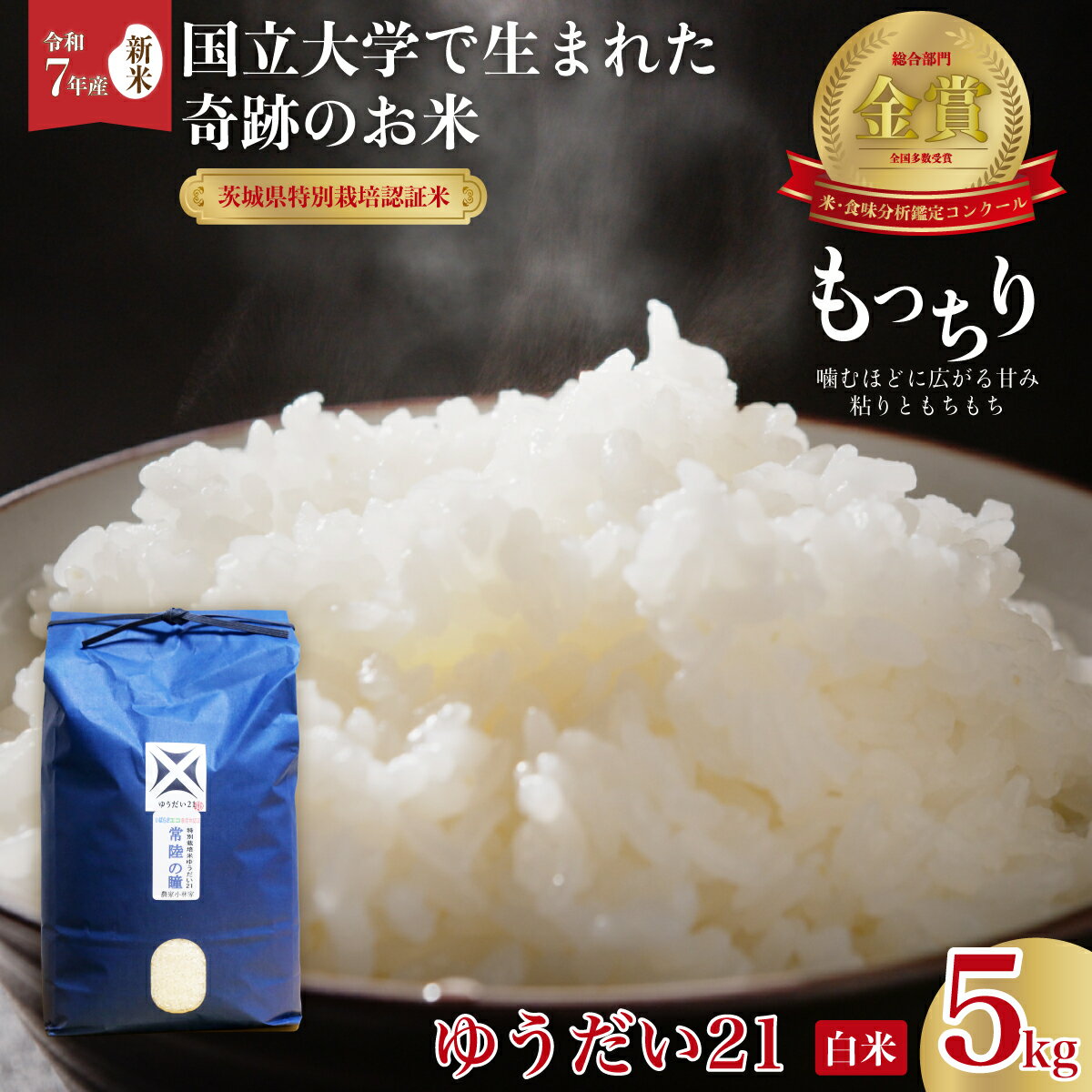 【ふるさと納税】令和7年産 ゆうだい21 常陸の瞳 白米5kg｜ 新米 米 大粒 もっちり 甘い ゆうだい21 宇都宮大学 コシヒカリ GAP認証 森 ミネラル 水 安全 安心 美味しい 米 ブランド米 食感 希少品種 冷めてもおいしい 茨城県 常陸太田市