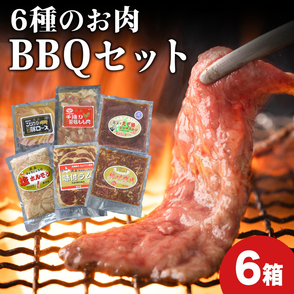 【ふるさと納税】エンジョイ！BBQセット 〜焼肉6種 5人前コース〜 6箱セット お肉 牛肉 焼肉 バーベキュー 肉の加工品 味付き 鹿肉 ジビエ 羊肉 ホルモン マトン ロース 若鶏 もも肉 豚ロース 牛サガリ ラム 北海道ふるさと納税 木古内町 ふるさと納税 北海道