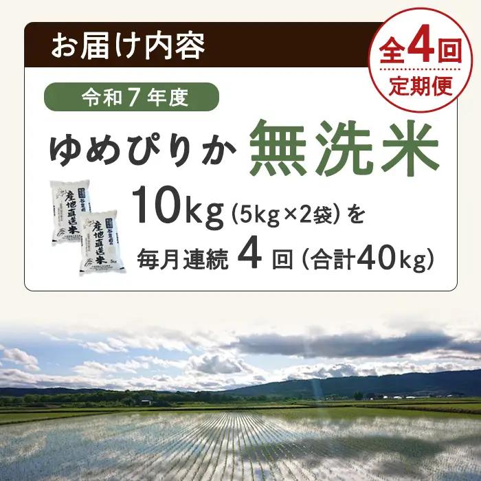 ＜全4回定期便＞北海道士別産 無洗米 ゆめぴりか (計40kg・10kg×4回) 米 お米 ゆめぴりか 定期便 白米 北海道産 北海道米 士別産 ごはん 産地直送 窒素置換包装 【産直の谷農園】【F7