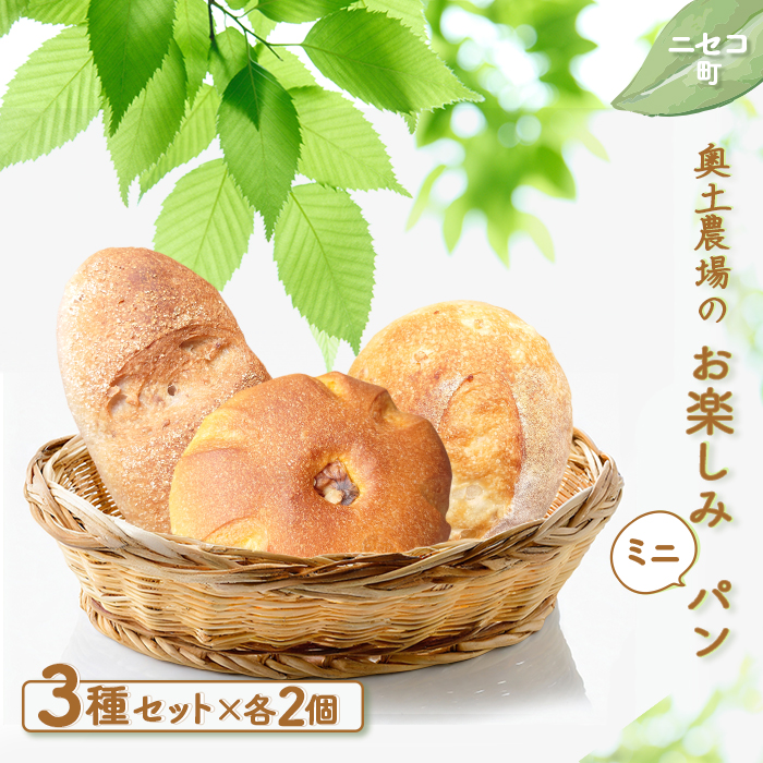 【ニセコ町】奥土農場のお楽しみミニパン3種セット×各2個（くるみパン・玄米パン・かぼちゃパン）【42004】