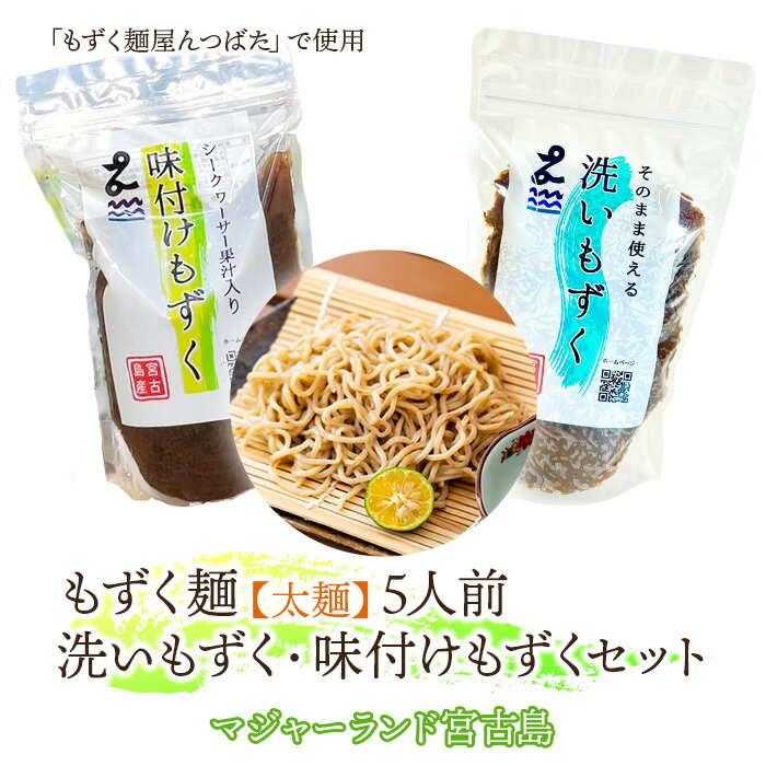 【ふるさと納税】もずく麺【太麺】5人前・洗いもずく・味付けもずくセット（MJ11）