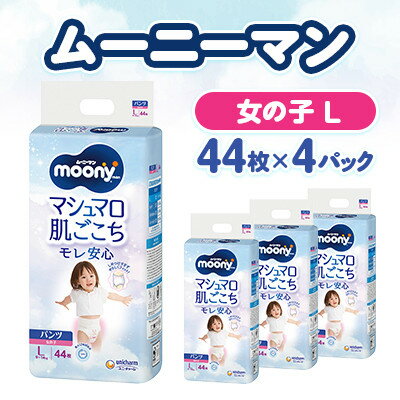 【ふるさと納税】【毎月定期便】ムーニーマン マシュマロ肌ごこちモレ安心 女の子 L 44枚×4パック全3回【配送不可地域：離島・沖縄県】【4075529】