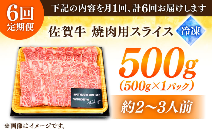 【6回定期便】 艶さし！ 佐賀牛 焼肉用 計3kg （500g×6回）  ※バラ・肩ロース・モモのいずれかの部位※ 吉野ヶ里町 [FDB034]